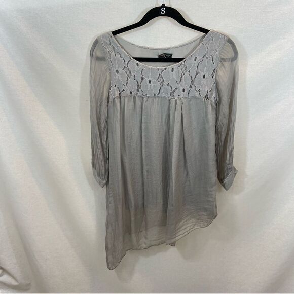 Ladies H Trend Silk Grey Asymmetrical Hem Blouse Size Small Made in Italy - Picture 12 of 13
